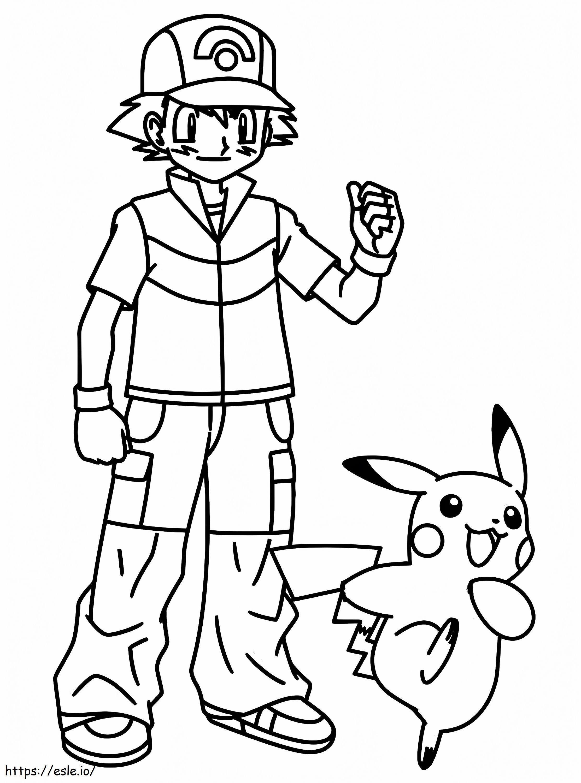 Pikachu with ash ketchum coloring page