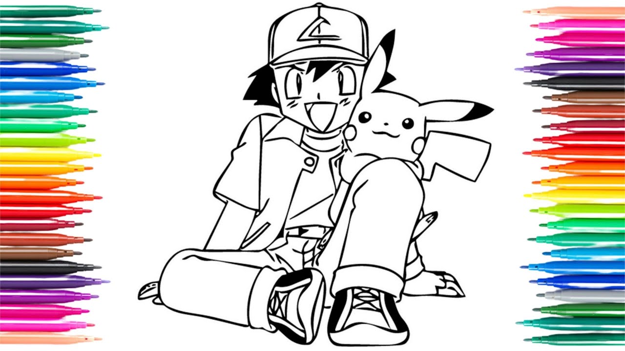 Coloring ash and pikachu from pokemon pokemon coloring page coloring for kids