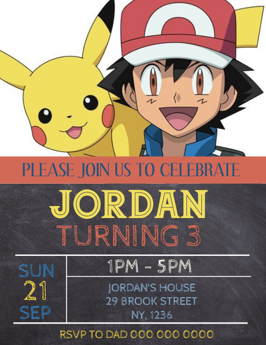 Pokemon birthday party invitation template