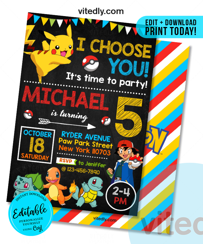 Editable pokemon invitation editable pokemon birthday invitation â