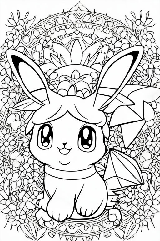 Coloring book page of pokemon white and black