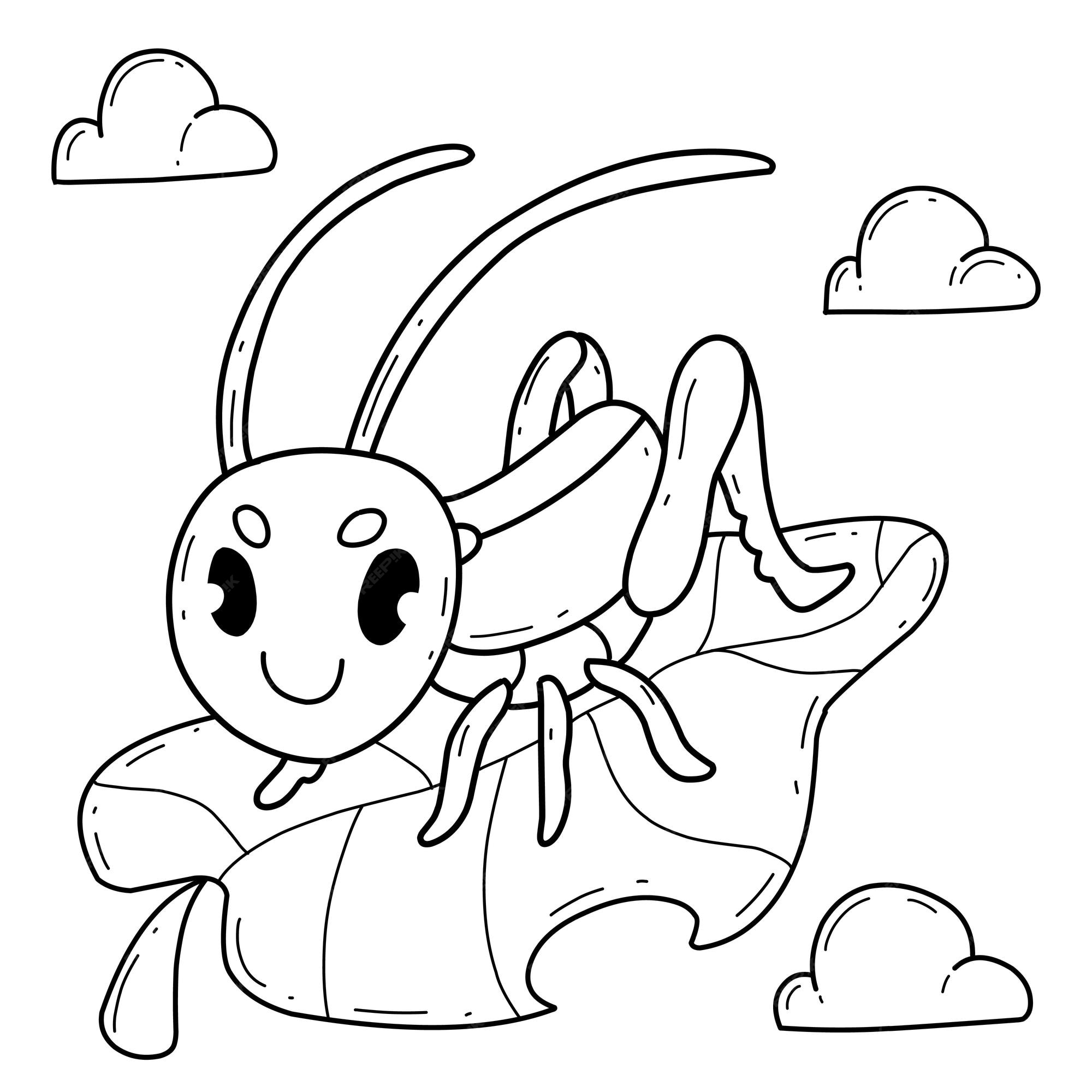 Premium vector animals coloring book alphabet isolated on white background vector cartoon grasshopper