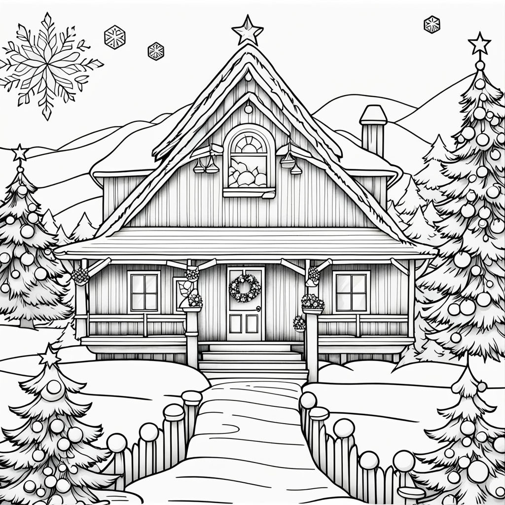 The coloring page features a festive scene with a popular pokemon character in the center the pokemon is wearing a red santa hat and a green scarf