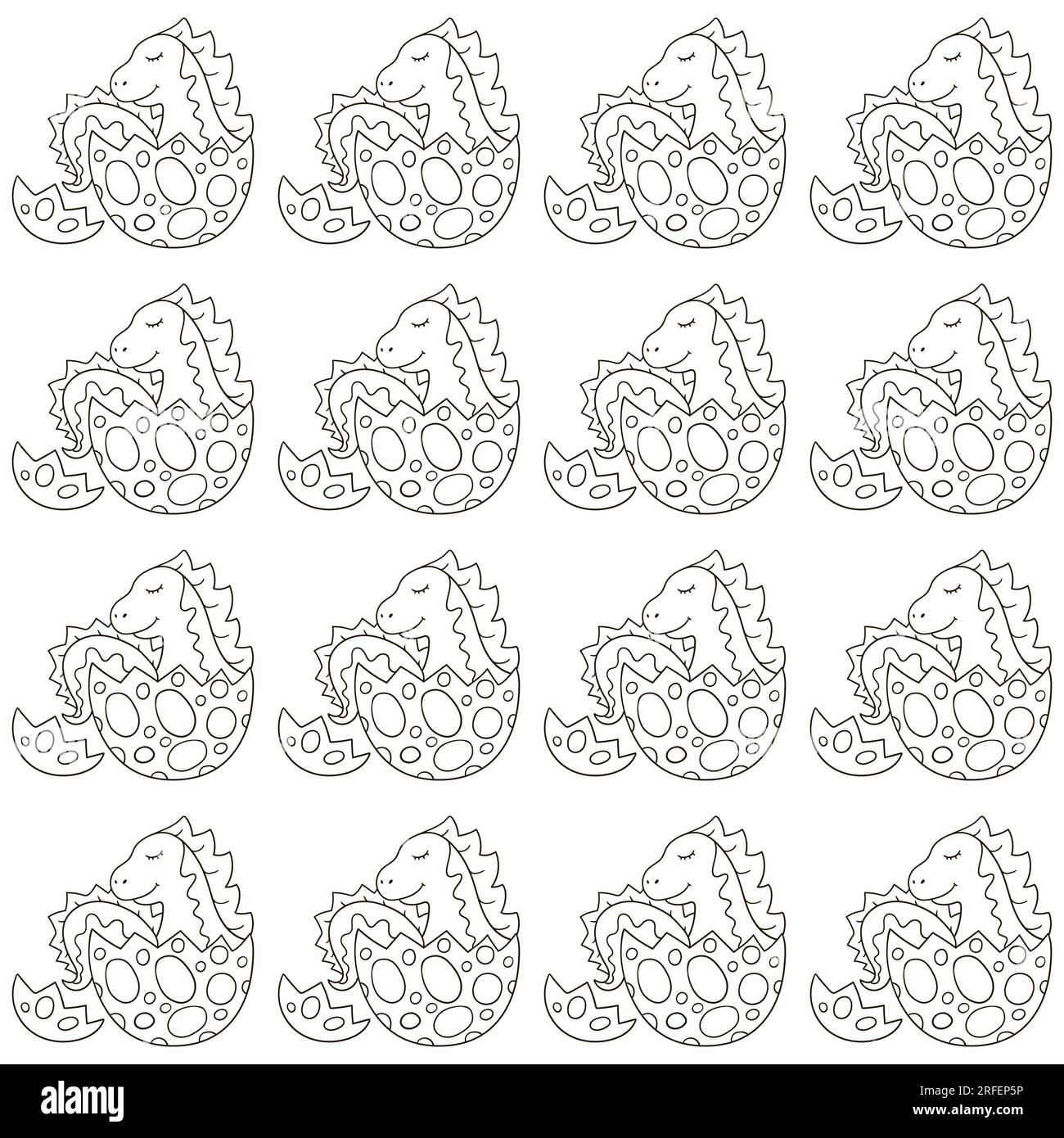Cute funny dinosaur pattern coloring vector background dinosaur in an egg print stock vector image art