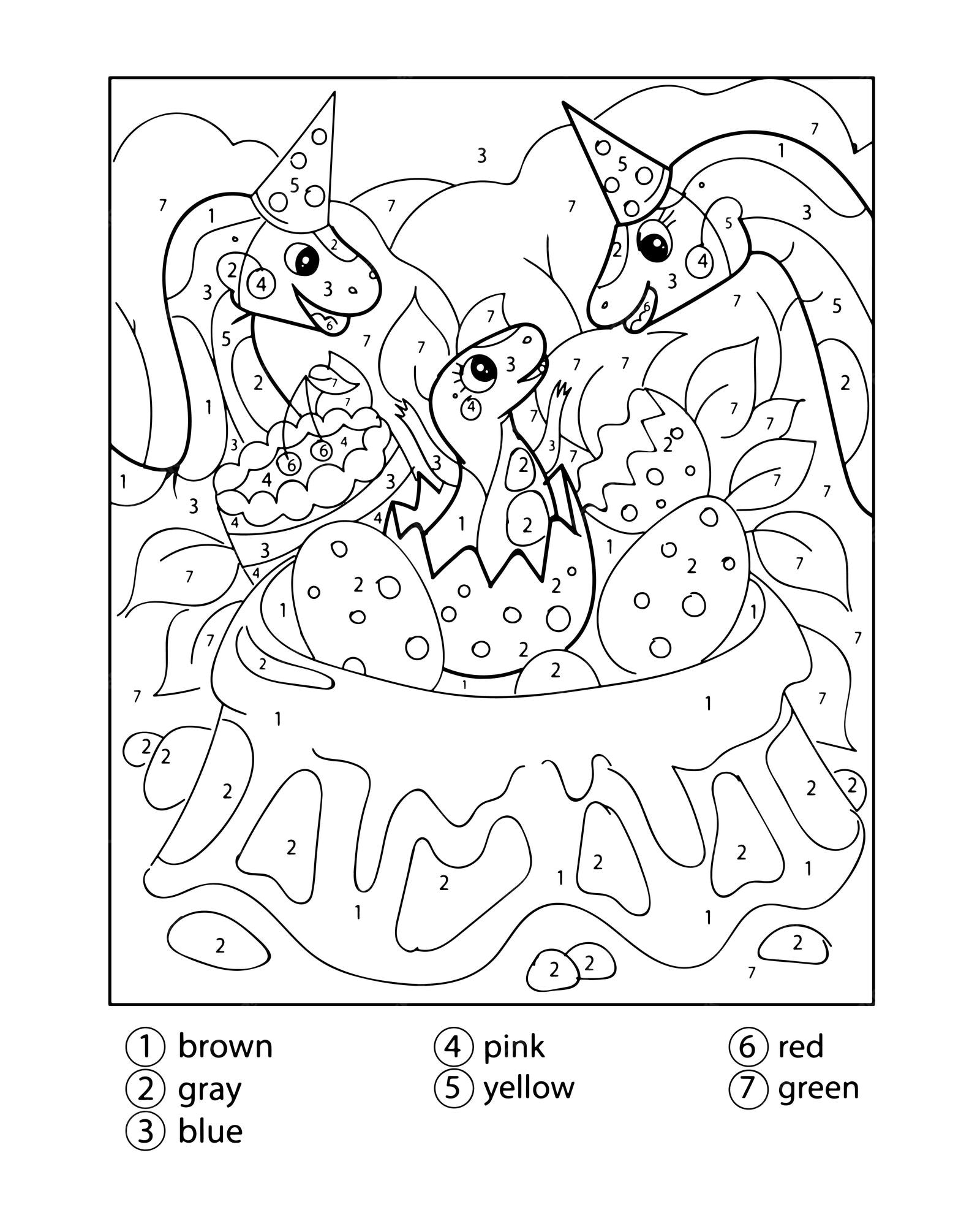 Premium vector dinosaur color by number coloring pages for adults