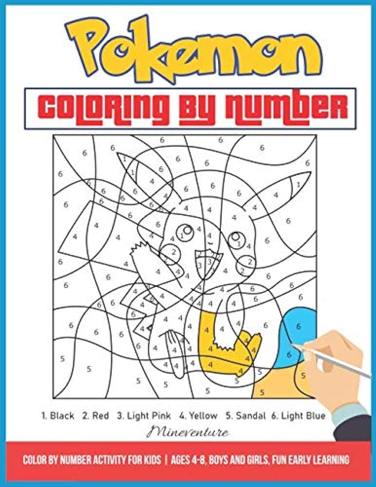 Pokemon coloring by number color by number activity for kids ages