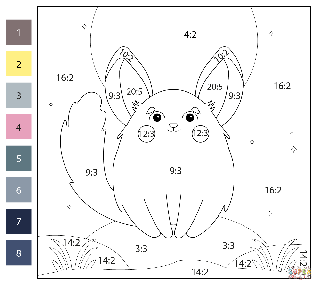 Division color by number chinchilla free printable coloring pages