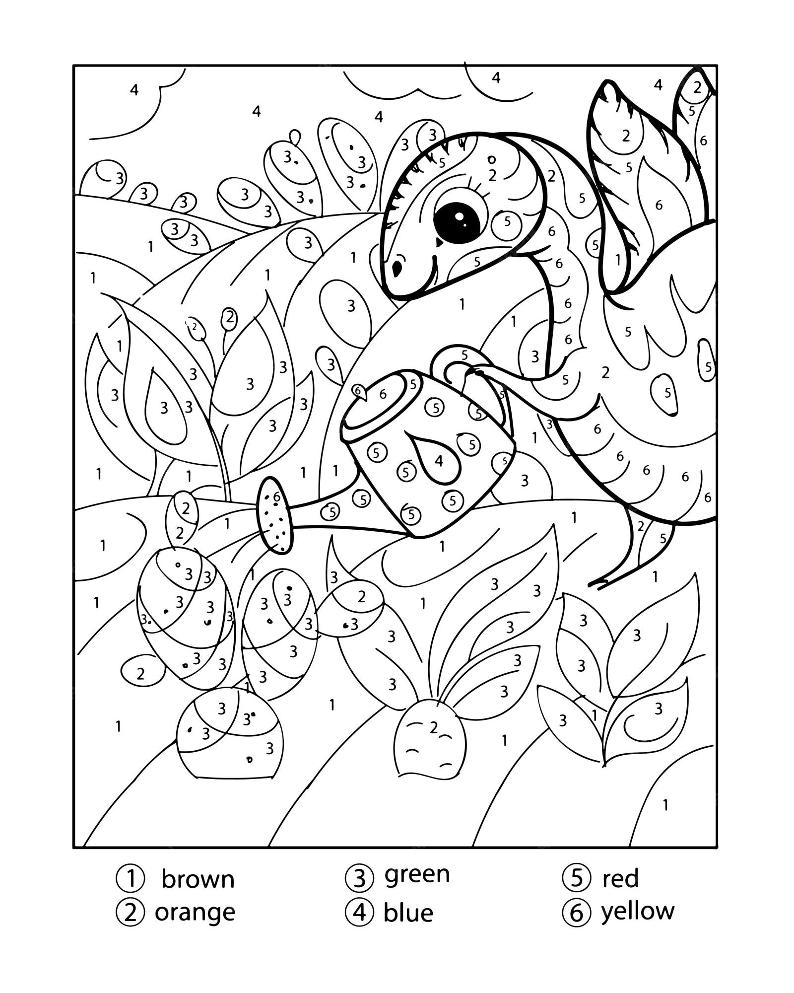 Premium vector dinosaur color by number coloring pages for adults