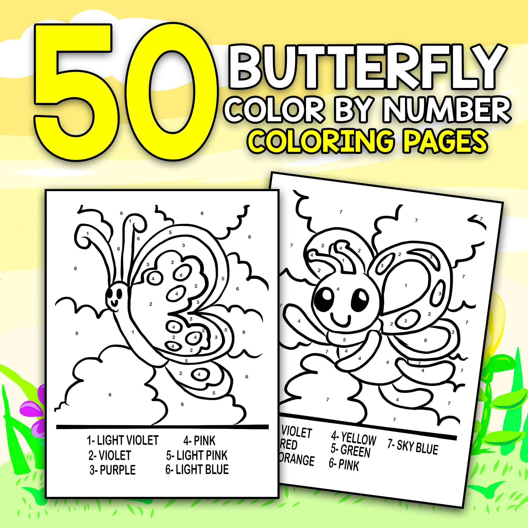 Best value color by number coloring pages for kids instant download jumbo butterfly color by number coloring book for kids