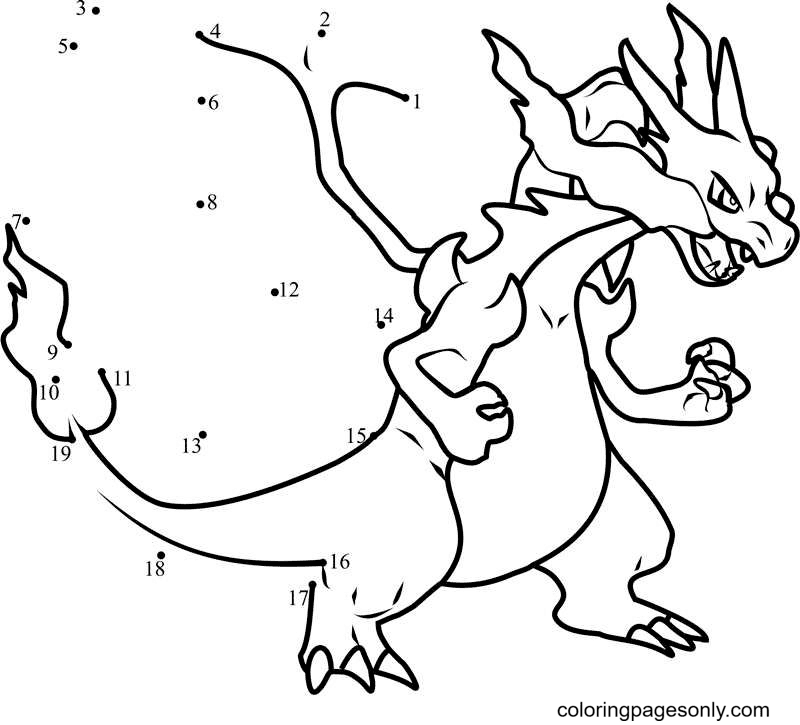 Mega charizard dot to dot coloring page