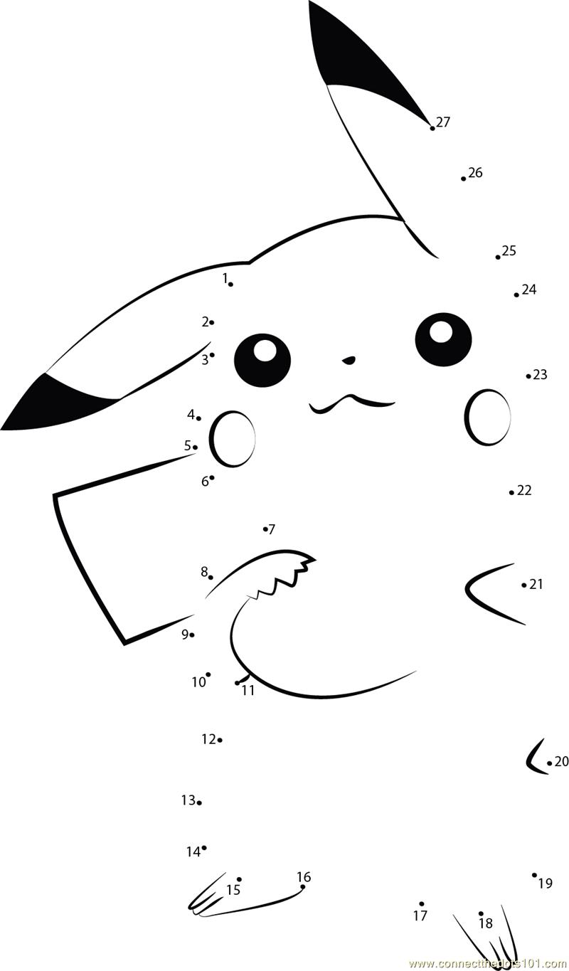 Energetic pikachu dot to dot printable worksheet