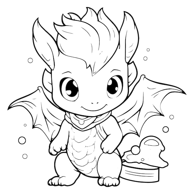 Premium vector coloring book illustration dragon kawaii coloring page