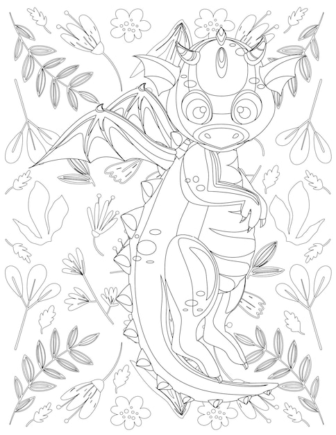 Premium vector dragon coloring page cartoon dragon dragon coloring page for kids
