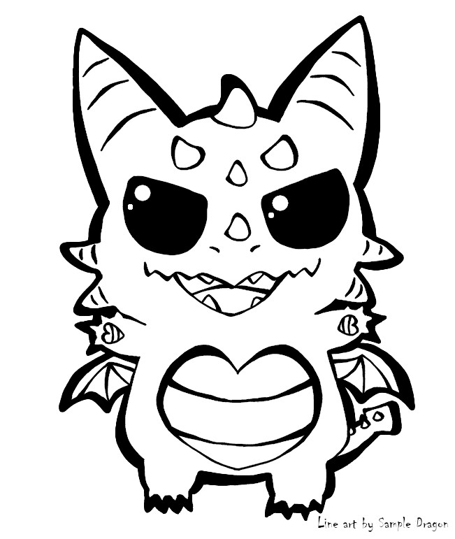 Chibi heart dragon coloring page freeuse by sampledragon