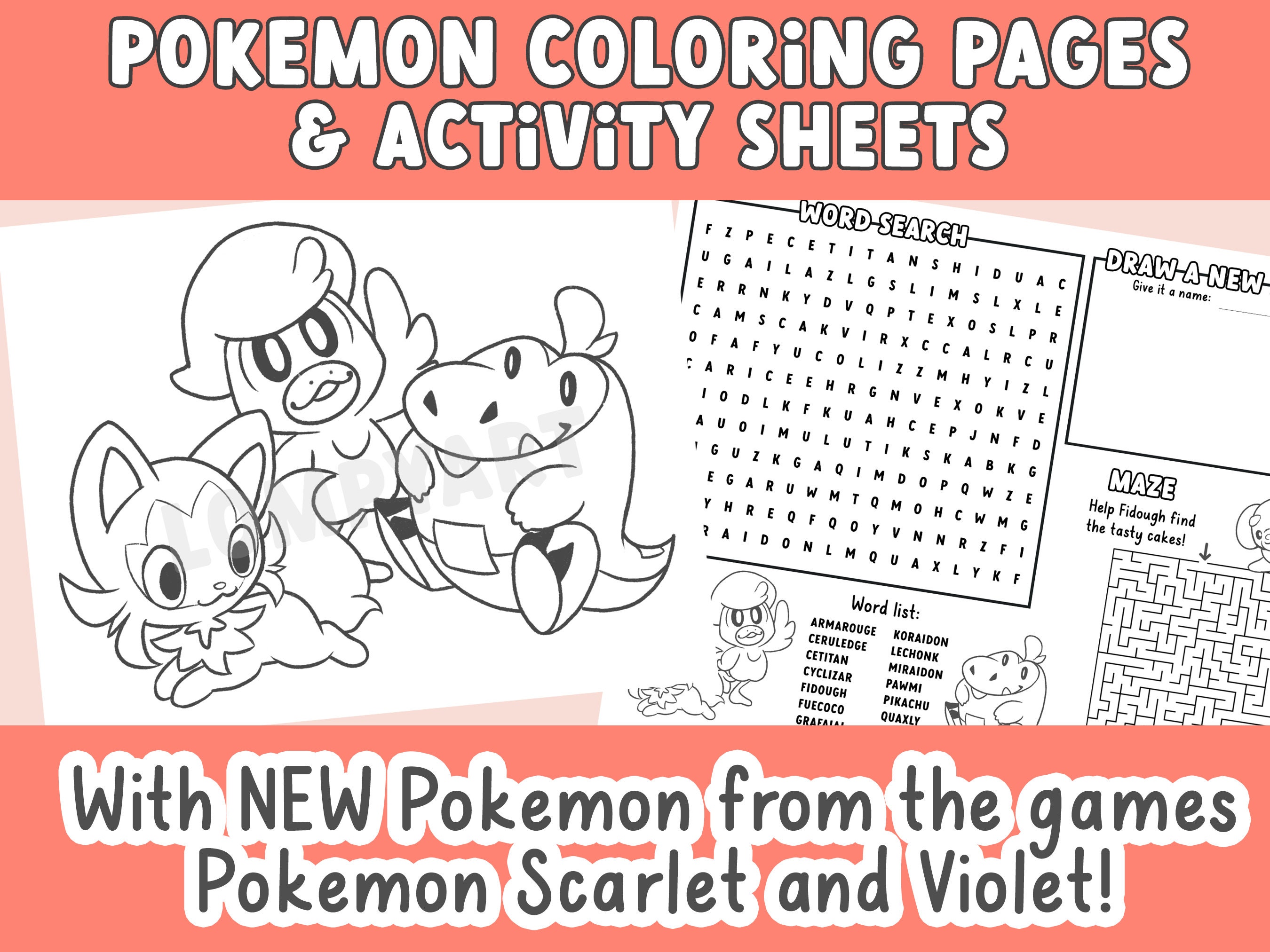 Pokemon coloring pages and activity sheets new pokemon scarlet violet printables fun worksheets for kids birthday party school artwork