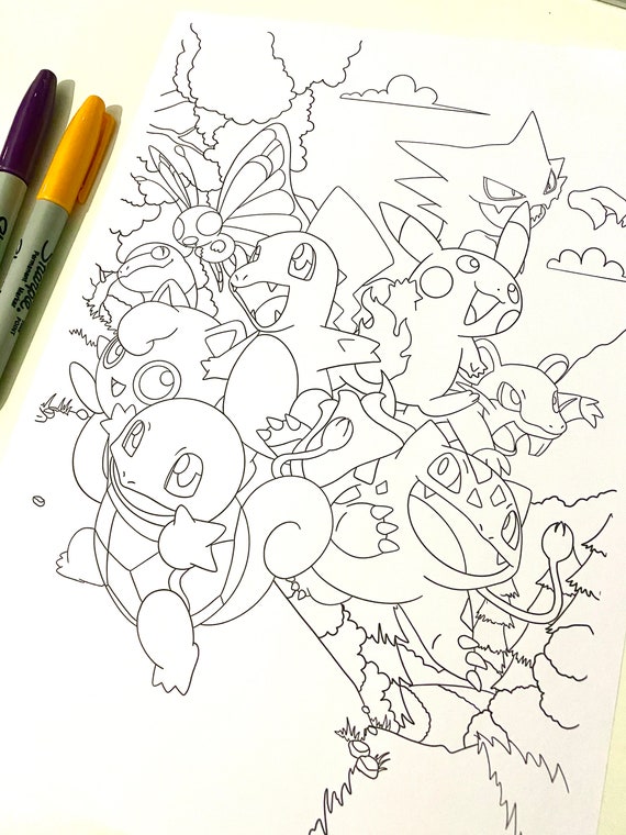 Printable pokemon colouring page indoor activities colouring for kids instant download