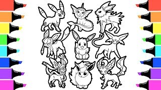 Pokãon eevee evolution coloring book i colouring videos for kids