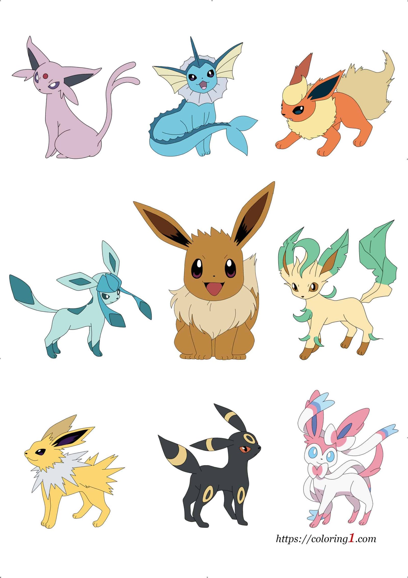 Pokemon eevee evolutions family coloring pages