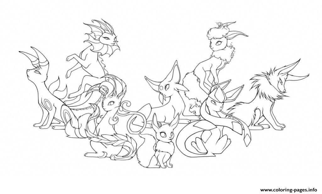 Pokemon eevee evolutions mega coloring page printable