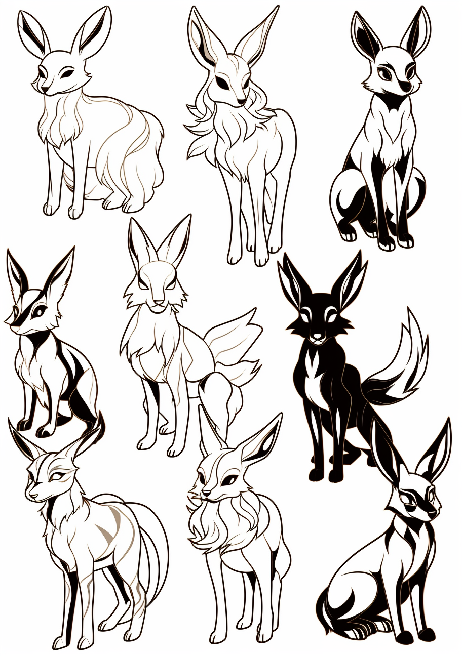 Eevee evolutions in silhouette