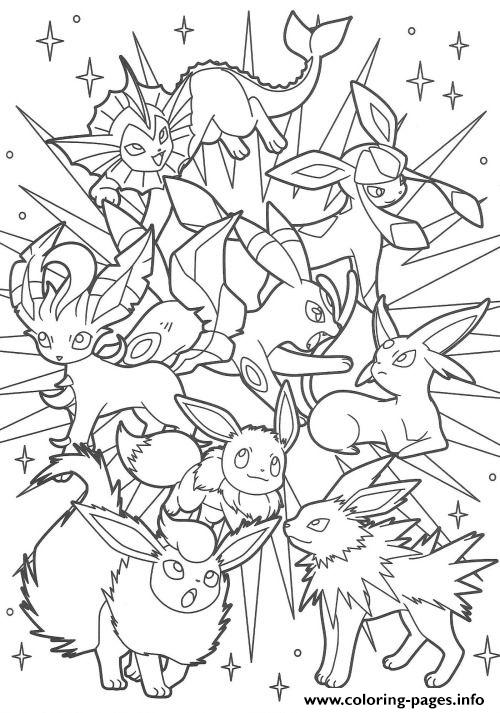 Eeveelution eevee evolutions coloring page printable