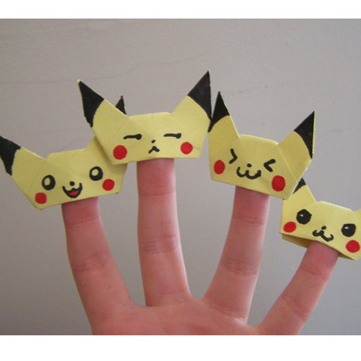 Pikachu finger puppet origami tutorial free printable papercraft templates