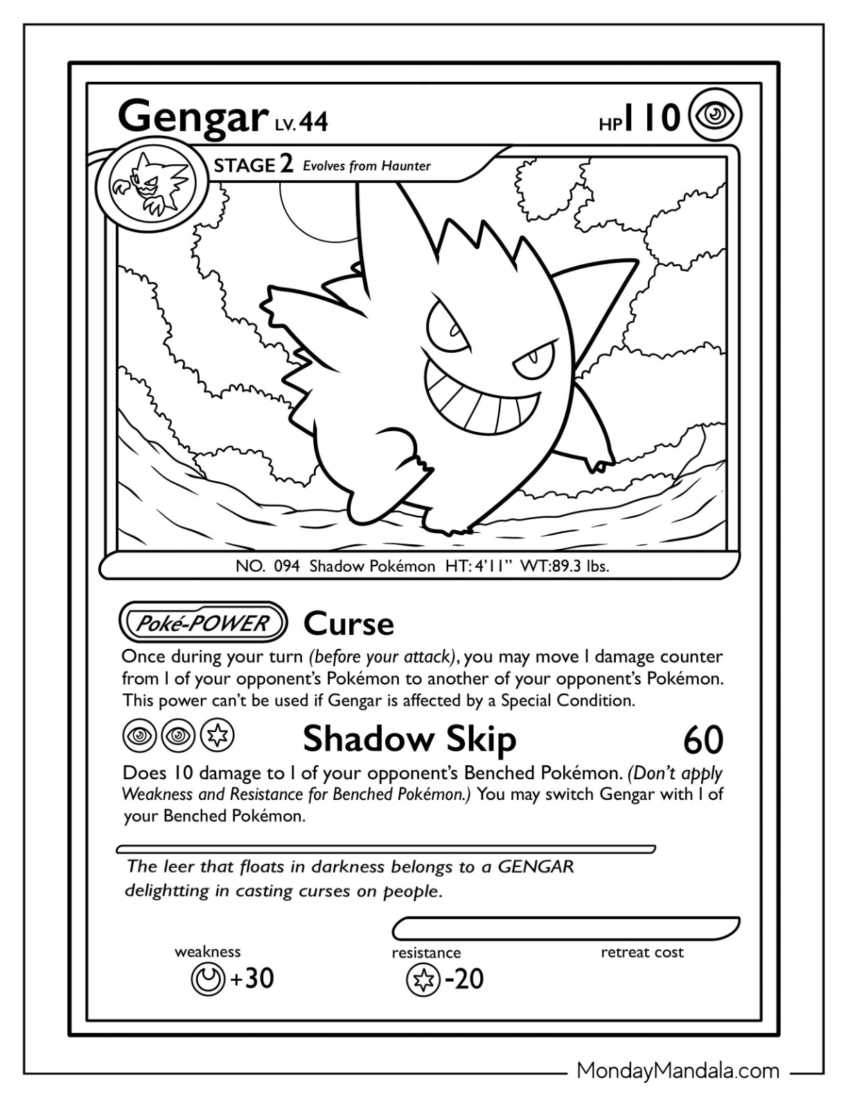 Gengar coloring pages free pdf printables