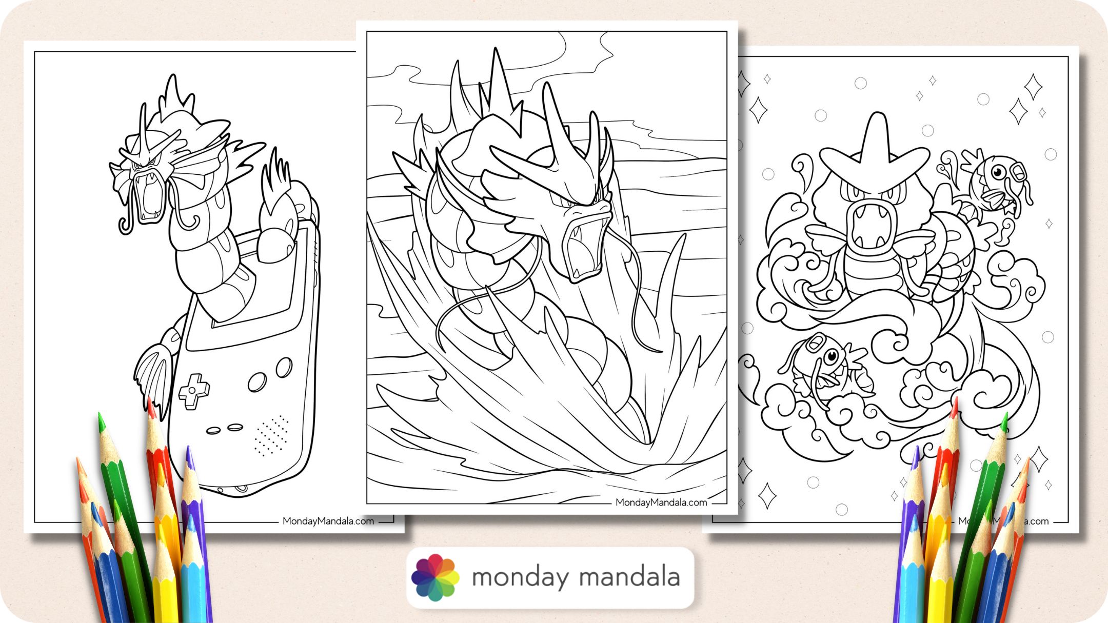 Gyarados coloring pages free pdf printables