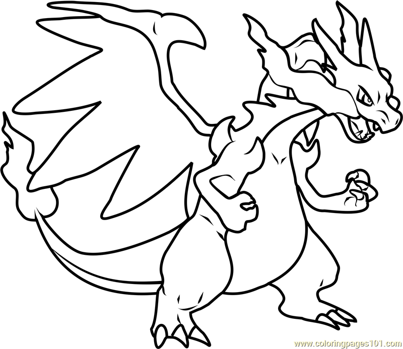 Mega charizard x pokemon coloring page for kids