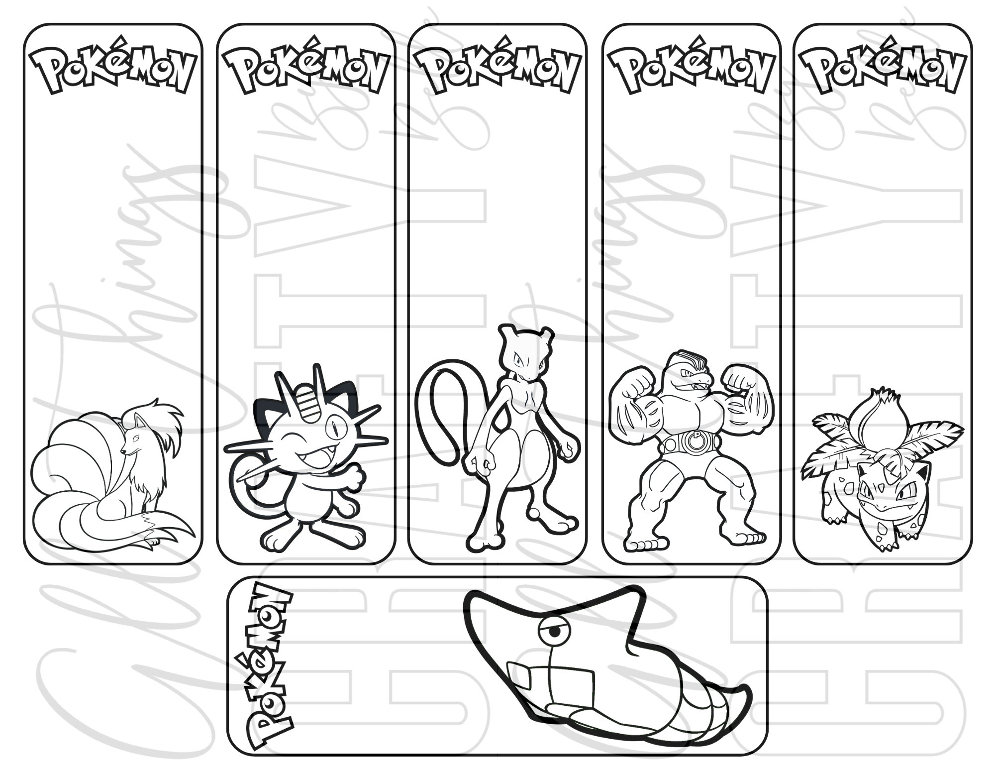 Pokemon printable coloring bookmarks pdf files individual bookmarks
