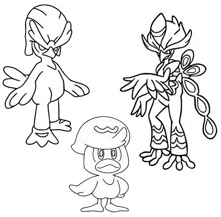 Coloring page pokãmon scarlet and violet quaxly quaxwell quaquaval