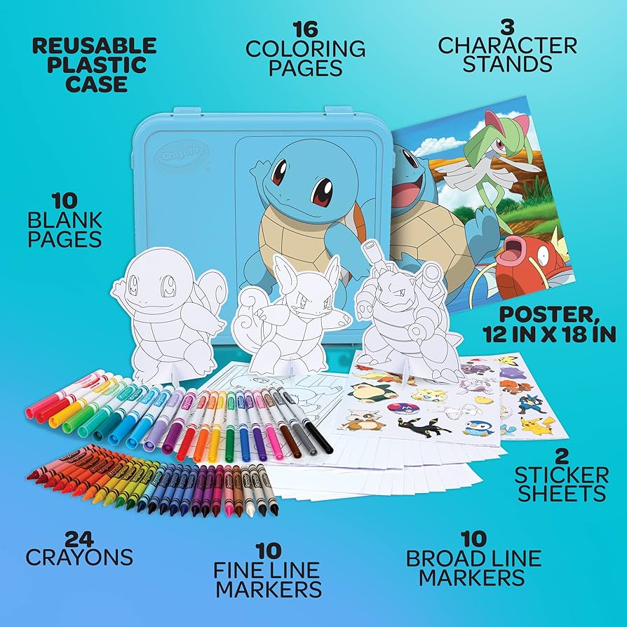 Crayola pokãmon squirtle coloring art case pcs coloring pages and markers gift for kids ages toys games