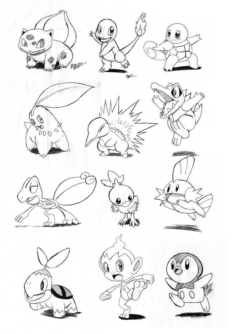 Starter pokemon sketches by cogmoses on