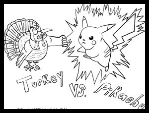 Pikachu fighting battling turkey happy thanksgiving thanksgiving coloring pages thanksgiving activities coloring pages for kids