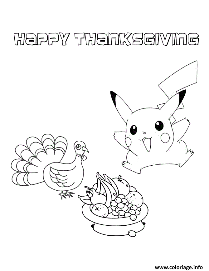 Pikachu with thanksgiving turkey coloring page dessin pikachu ã imprimer