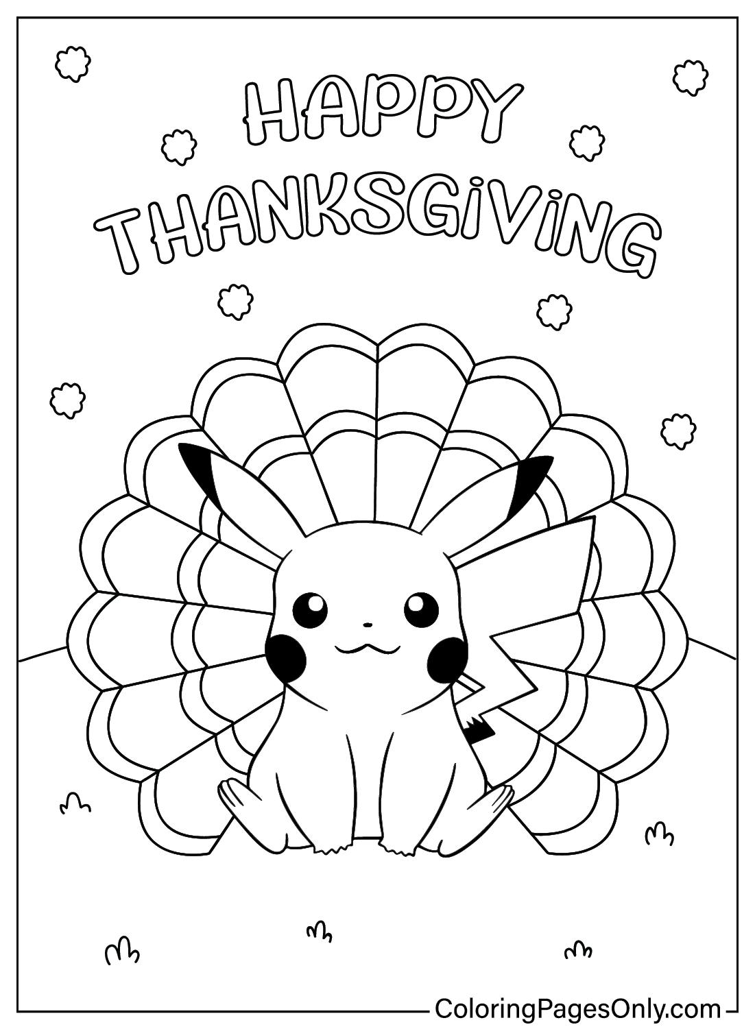 Thanksgiving pikachu coloring page