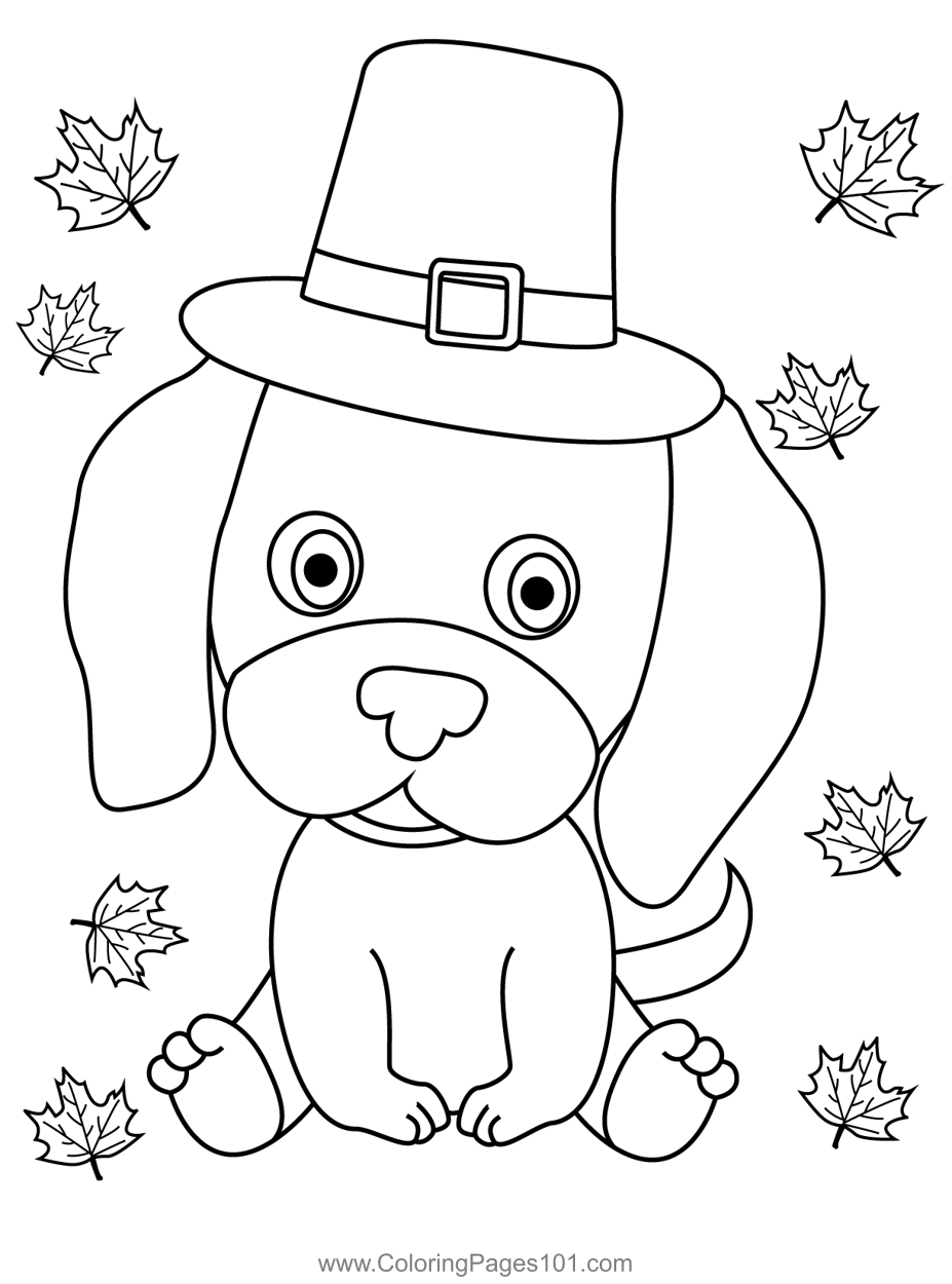 Thanksgiving cute dog coloring page for kids