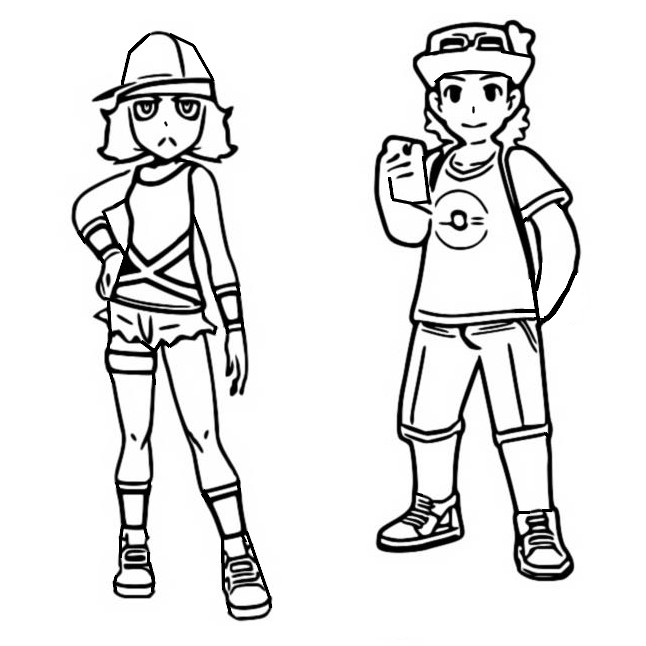 Coloring page pokãmon trainers ultra sun and ultra moon tourist couple