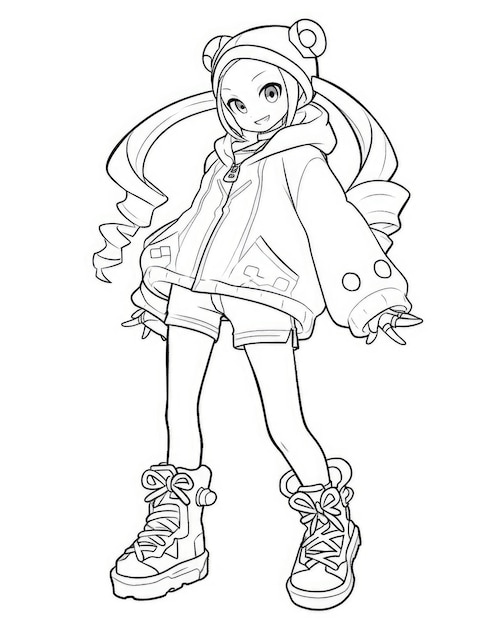 Premium ai image anime coloring page black and white line art of popular asian female character from manga scene