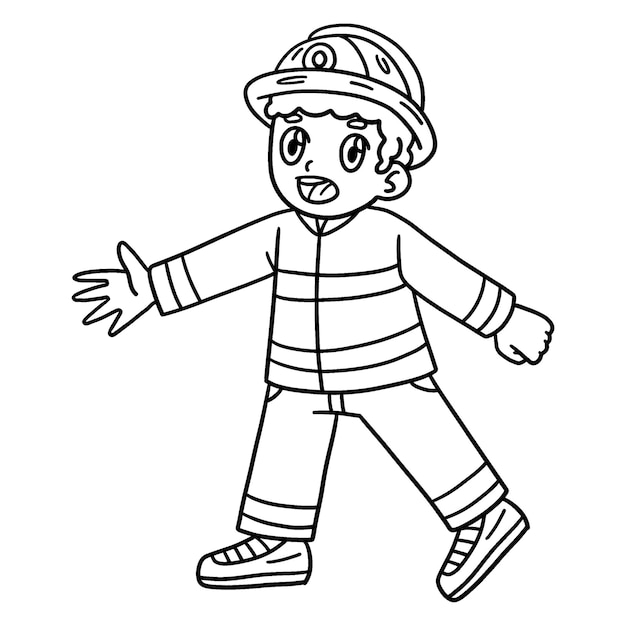 Premium vector a cute and funny coloring page of firefighter provides hours of coloring fun for children to color this page is very easy suitable for little kids and toddlers