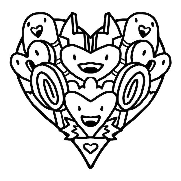 Premium vector heart doodle cute valentine coloring page