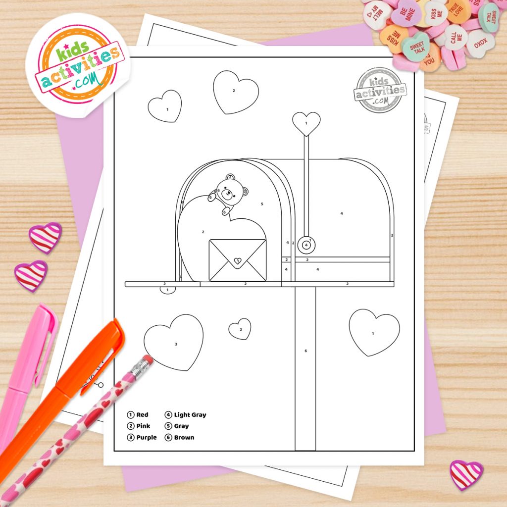Valentine color by number coloring pages worksheet kids activities blog