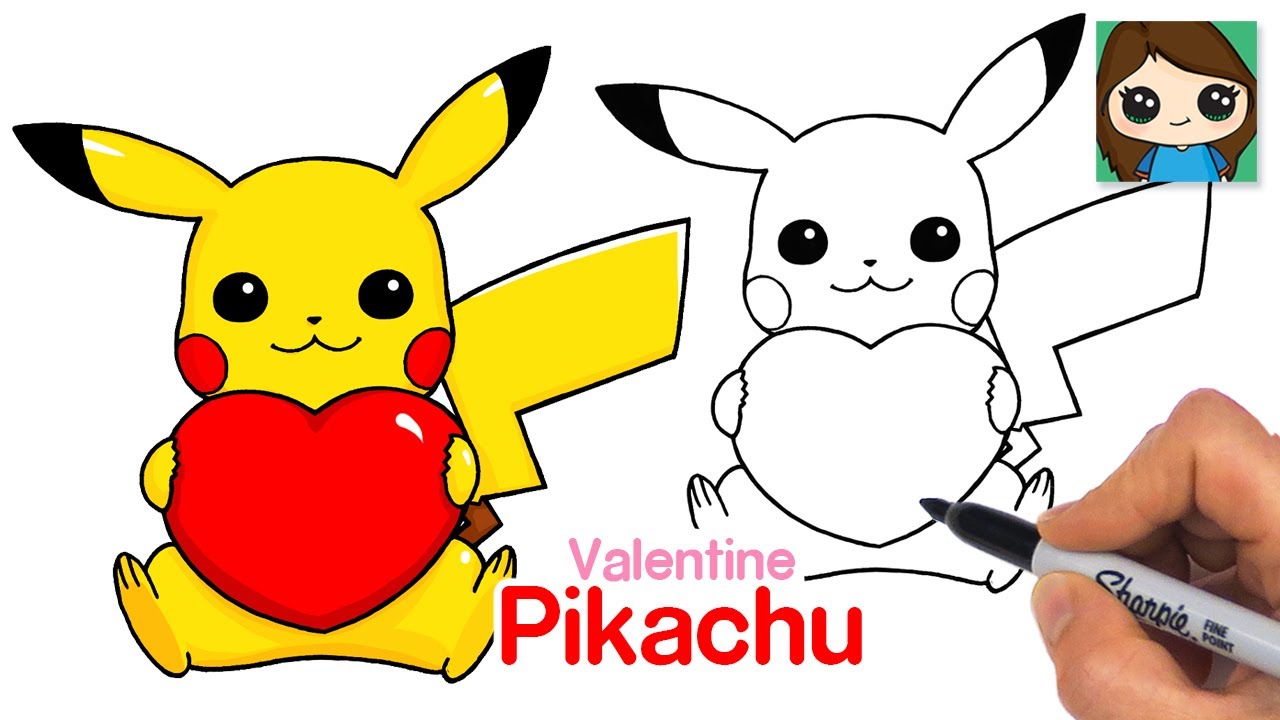 How to draw pikachu with heart easy âï pokeon valentines