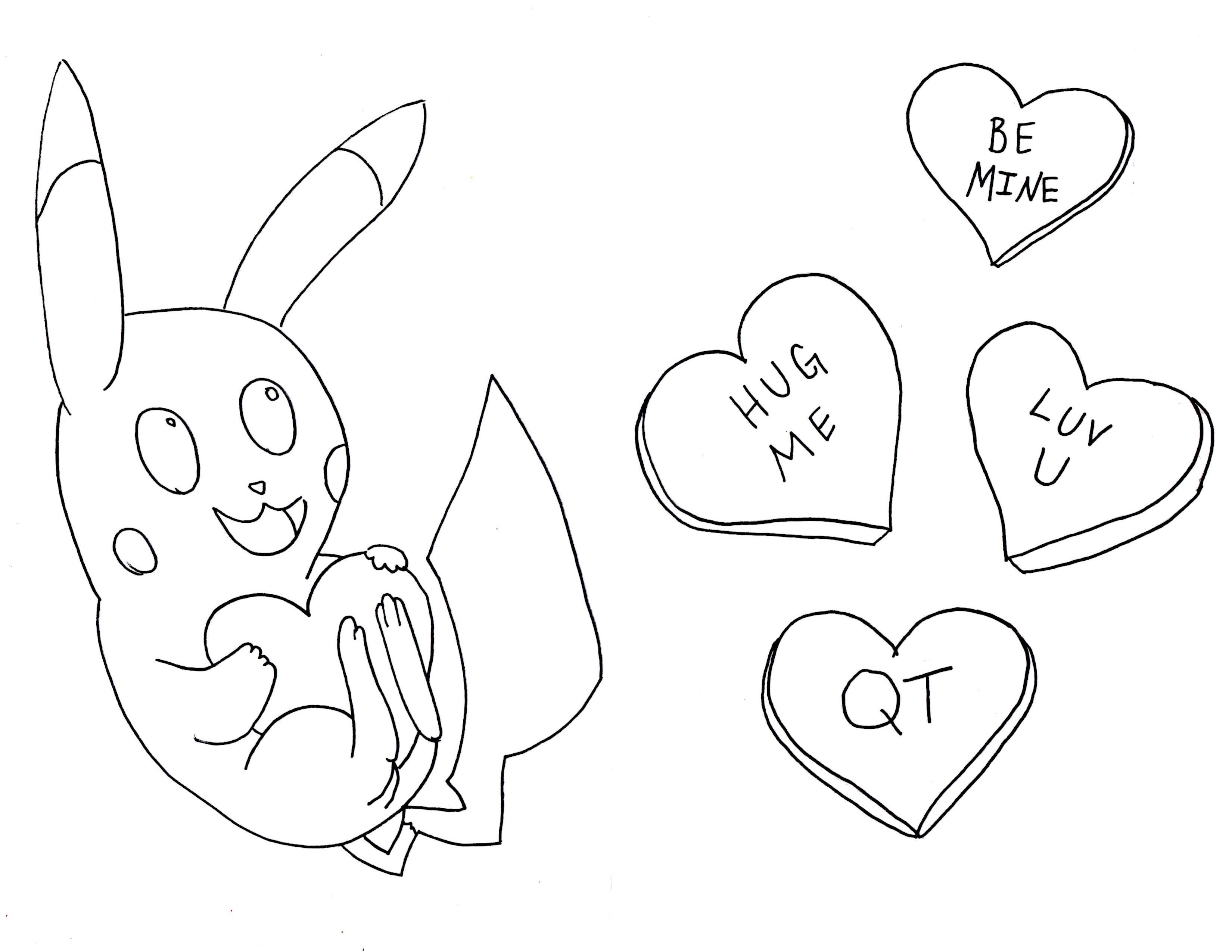 Pikachu and valentines candies coloring page by fbombheart on