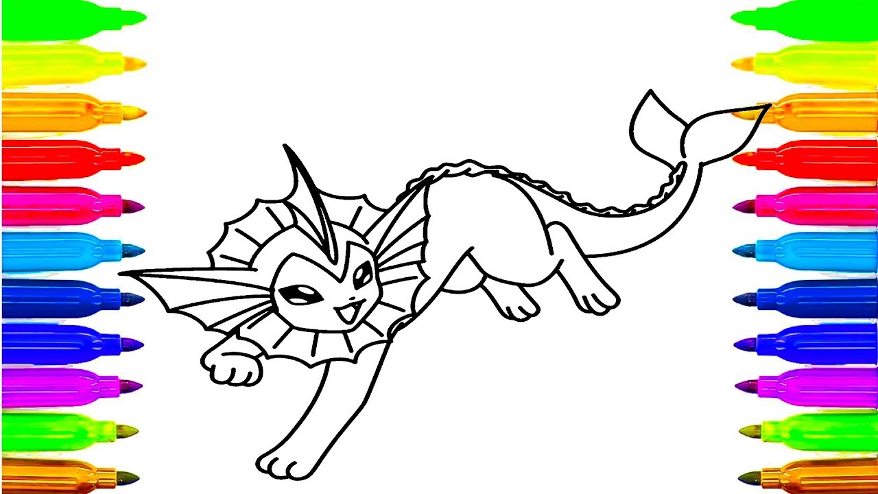 How to draw pokemon vaporeon coloring pages kids songs learn drawing art colours for children