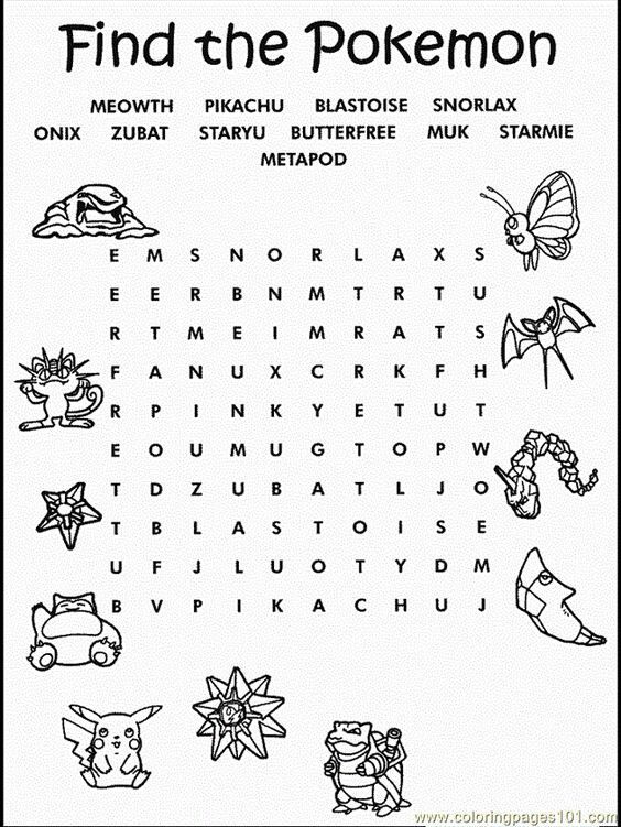 Pokemon wordsearch and colouring page pokãmon amino
