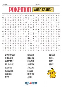 Printable pokemon word search