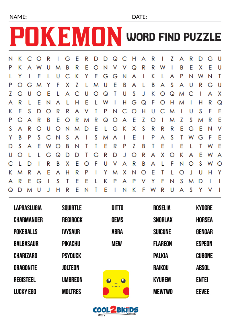 Printable pokemon word search