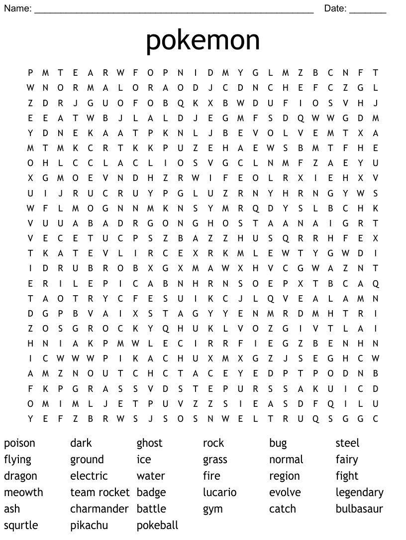 Pokemon word search