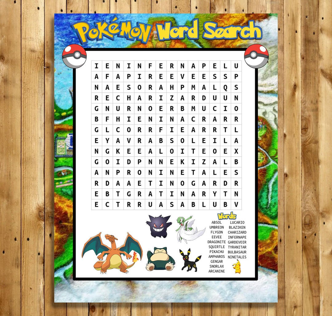 Pokemon inspired word search game word find game pokemon party game pocket monsters printable game pokemon birthday instant download